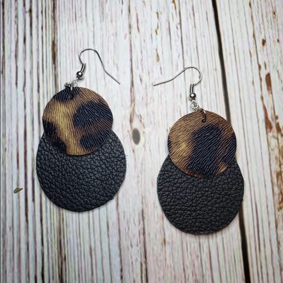 Genuine and Faux Leather Earrings - Picture 2 of 2